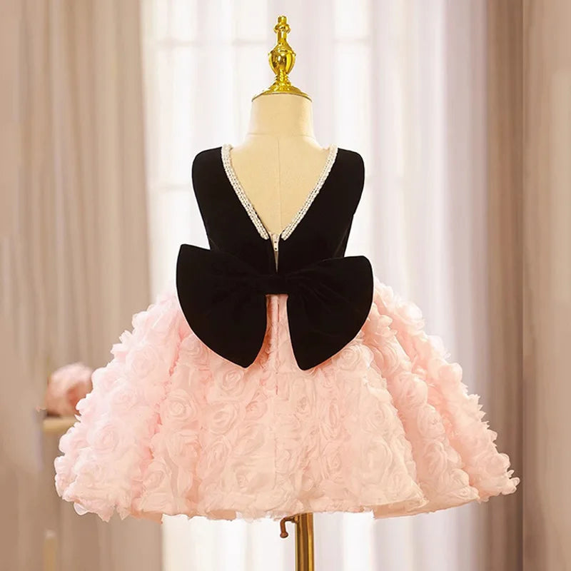 New Flower Girl Black Pink Party Dress