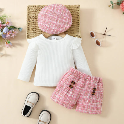 Baby Girls Clothes New Year Set 0-3Y Long Sleeve Big Bow Top Irregular Skirt and Beret 3Pcs Toddler Christmas Clothes