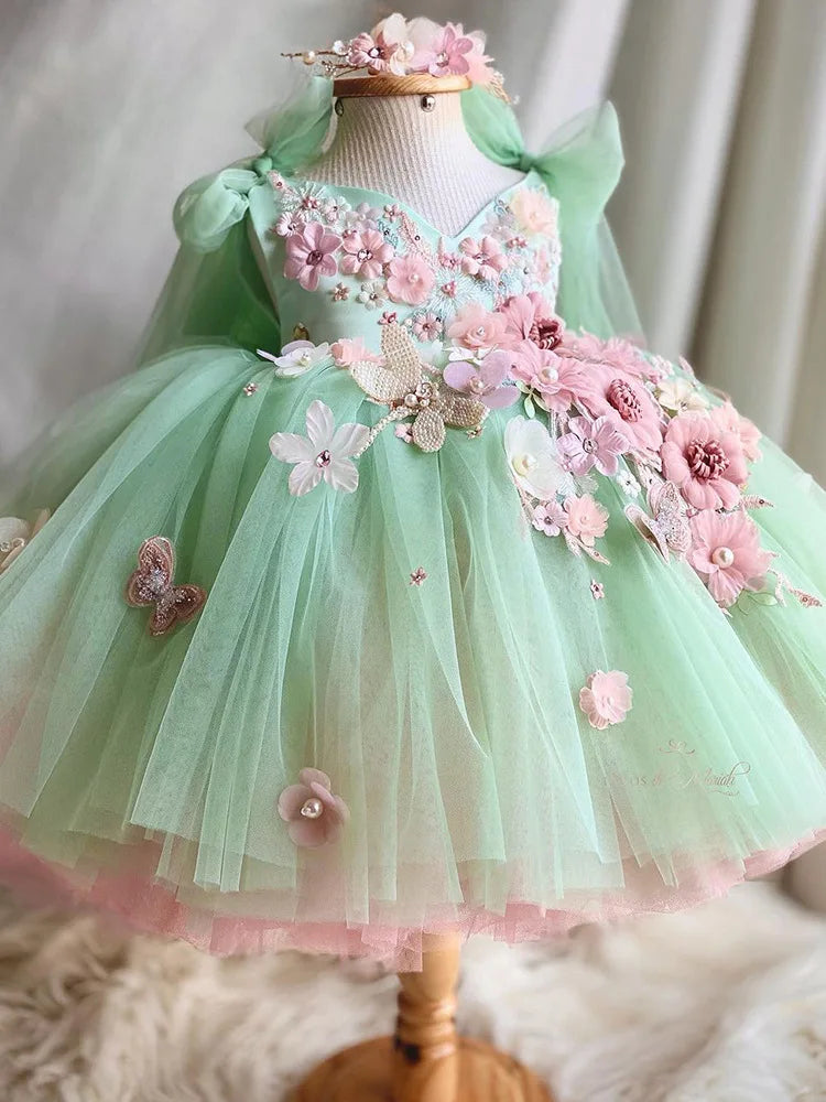 New Butterfly Flower First Birthday Dress
