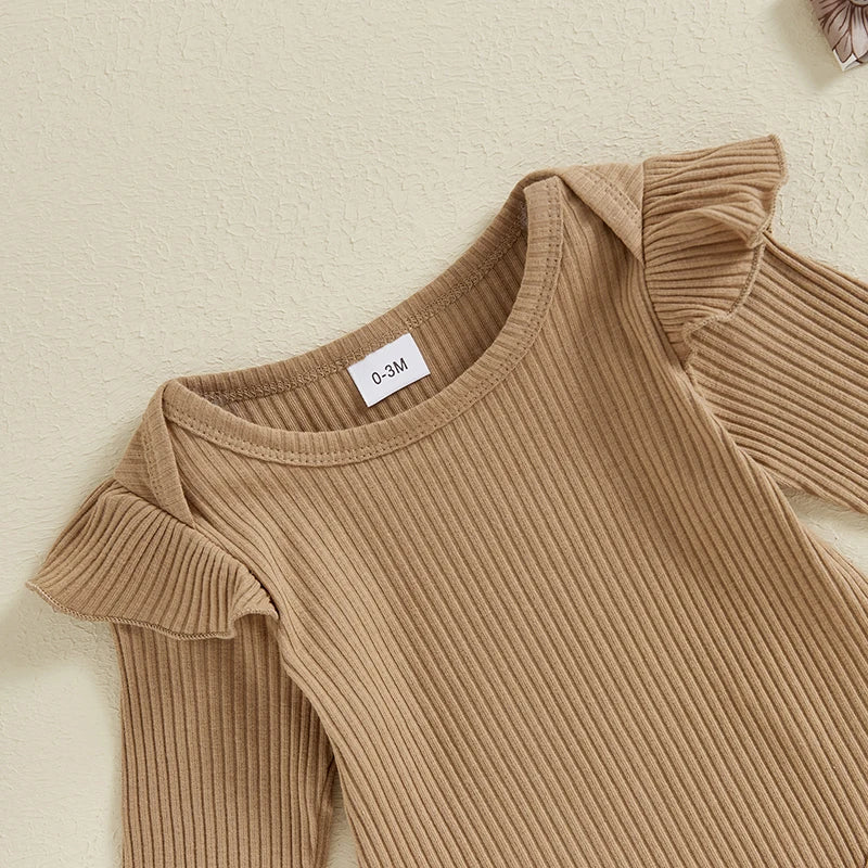 Baby Girls Spring Outfits Short Sleeve Ribbed Romper Suspender Skirt Headband Set Newborn 3 Piece Clothes