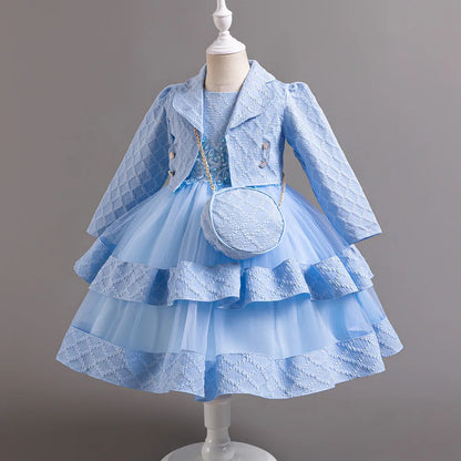 Autumn Fashion 2 Sets Long Sleeve Beading Girls Dress