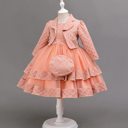 Autumn Fashion 2 Sets Long Sleeve Beading Girls Dress