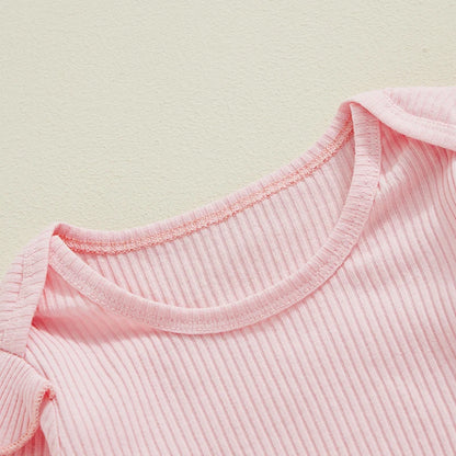 Baby Girls Fall Outfit Ribbed Long Sleeve Romper and Floral Suspender Skirt Cute Headband 3 Piece Clothes