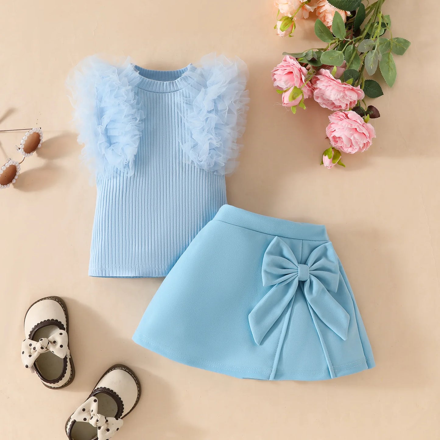 0-3Y Baby Girls Clothes Set 2025 Summer Toddler Outfit Sleeveless Mesh Top+Bow Skirt+Beret 3Pcs Set Cute Infant T-shirt Suit