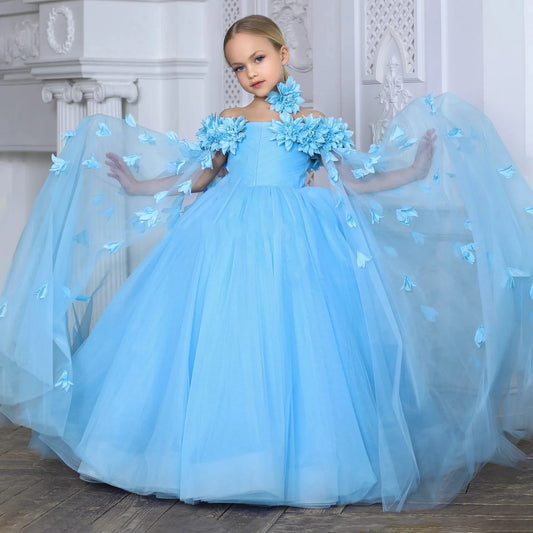 New Fashion Blue Flower Girl Dresses