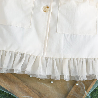 Prowow Girl's Blazer Dresses Sleeveless Lapel Fashion Lace Dress For Kids With Belt 2pcs Children Clothes 3 To 8 Years Old