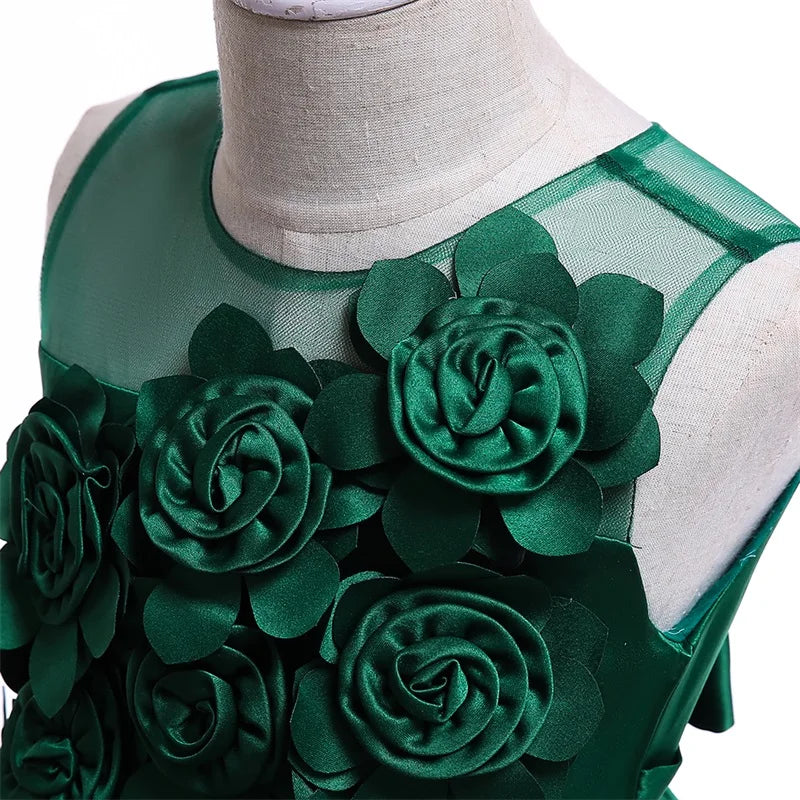 Elegant Party Flower Girls Dress Evening Costume Bow Wedding Princess Dresses Girl Summer Birthday Bridesmaid Prom Gown Vestido