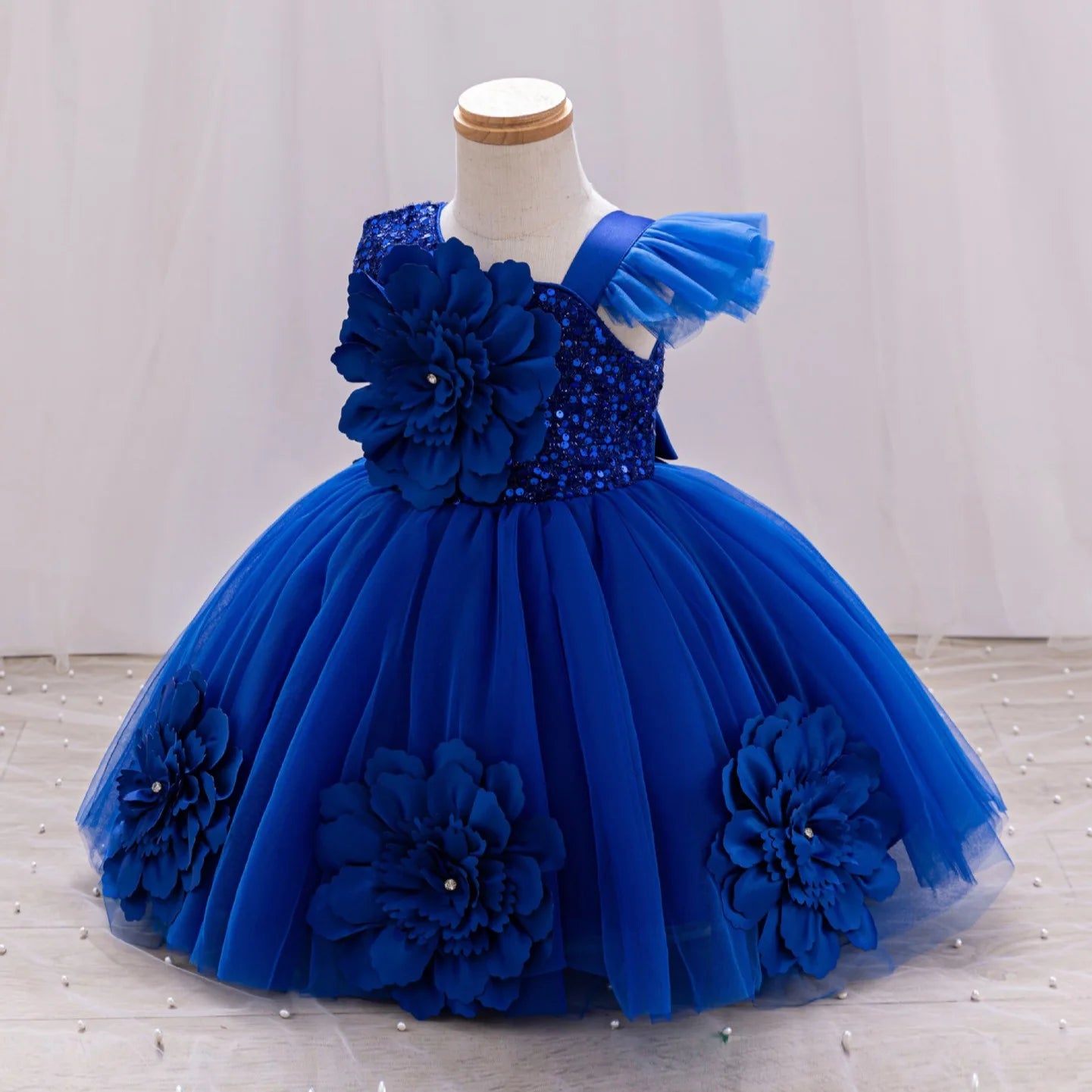 New Red Single Shoulder Sparkling Flying Sleeve Baby's Birthday Party Dress 0-6 Year Old Girl Pageant Dresses for Toddler Girls