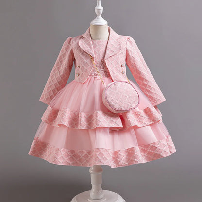 Autumn Fashion 2 Sets Long Sleeve Beading Girls Dress