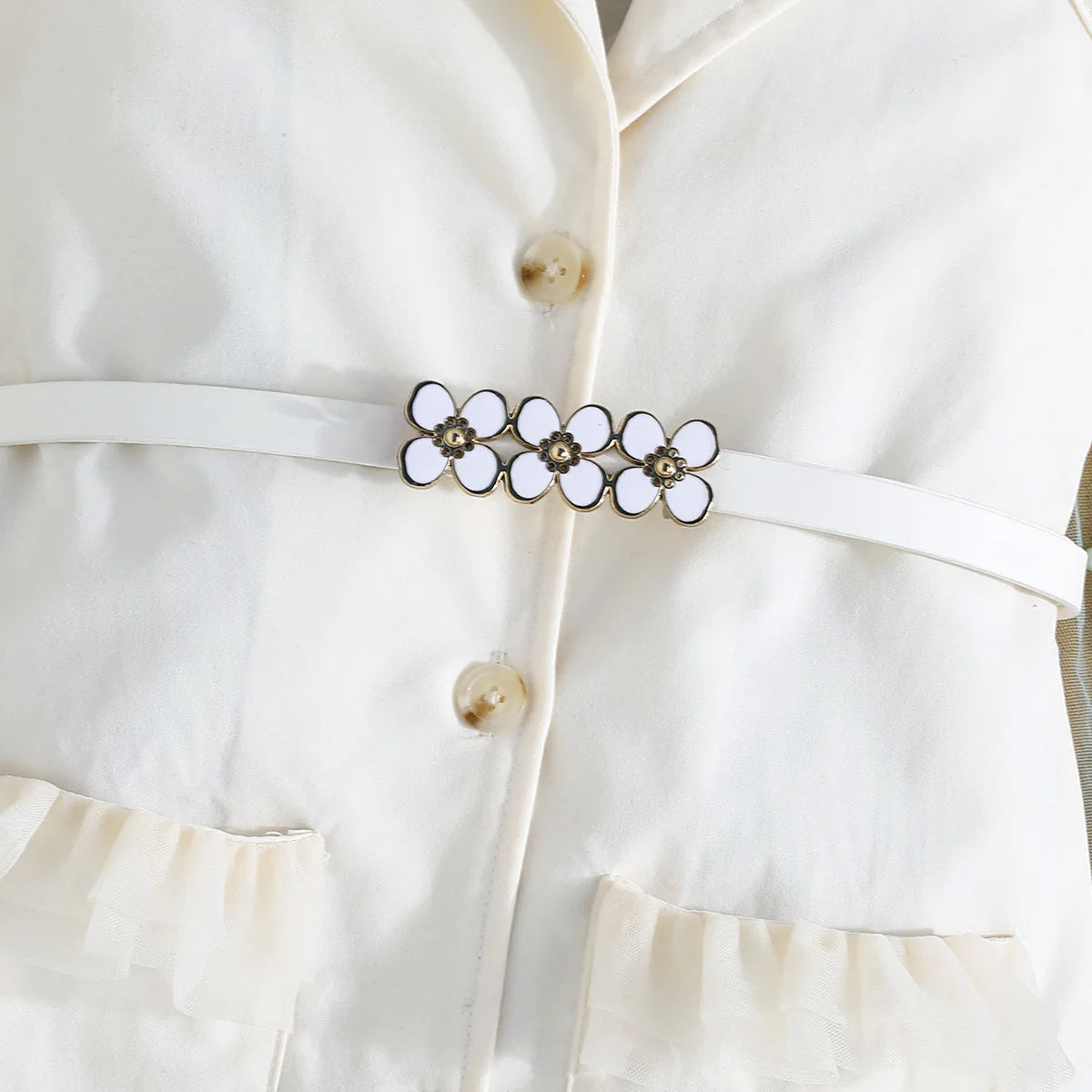 Prowow Girl's Blazer Dresses Sleeveless Lapel Fashion Lace Dress For Kids With Belt 2pcs Children Clothes 3 To 8 Years Old