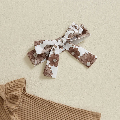 Baby Girls Spring Outfits Short Sleeve Ribbed Romper Suspender Skirt Headband Set Newborn 3 Piece Clothes