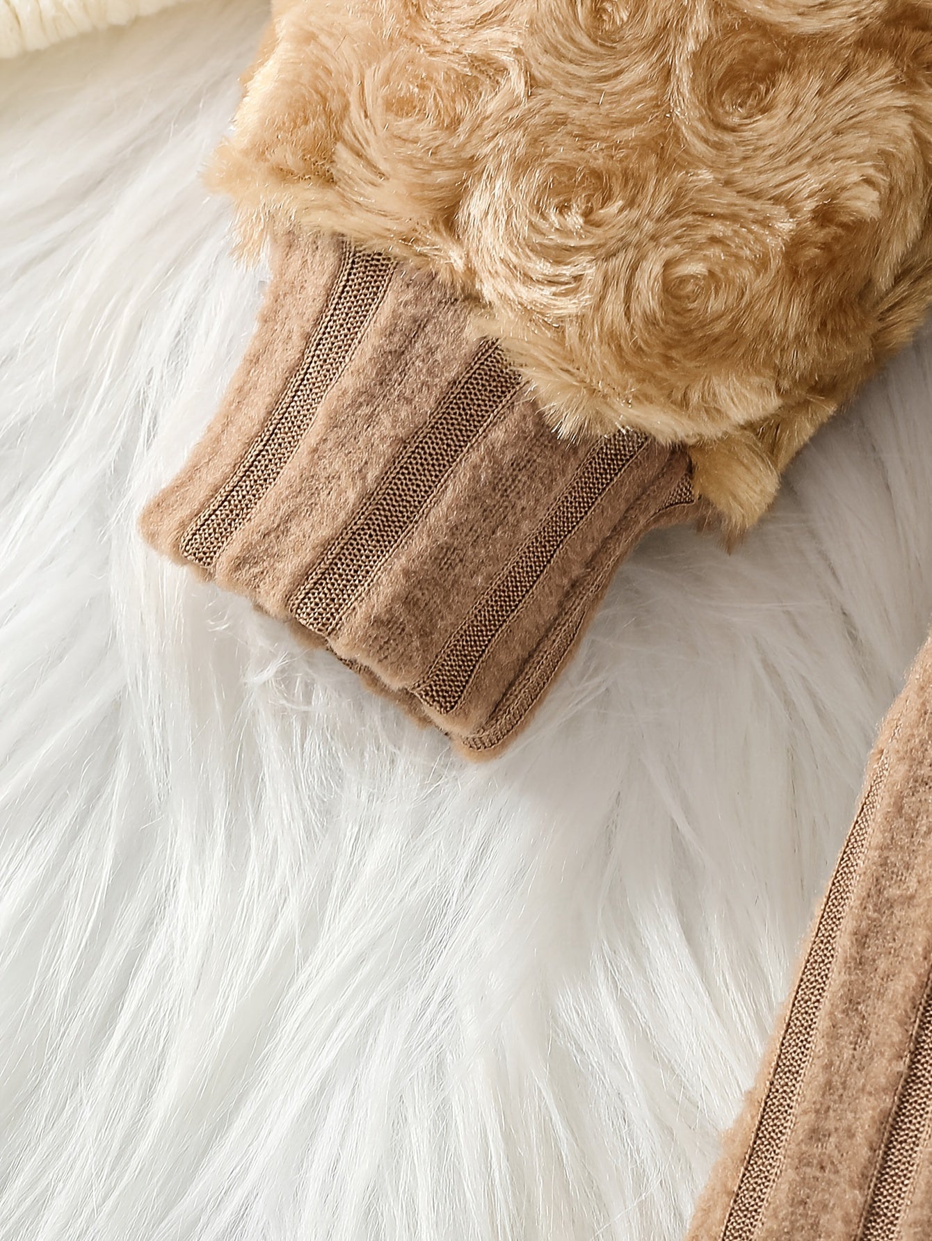 Girl's Round Neck Long Sleeve Dress with Rose Bud Pattern Fuzzy Sleeves and Bag, Suitable for Spring and Autumn Outdoor Casual Wear