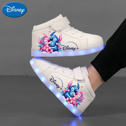 A Pair of Stylish And Cool Shoes for The Back-To-School Season Featuring Disney 2D Cartoon Prints, USB Rechargeable Glowing Shoes, Colorful Night Light Shoes, Breathable And Lightweight, Glowing White Shoes Suitable for Outdo