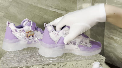 Girls & Glowing LED Sneakers with USB Charging, Low-Top Light-Up Shoes with Heart & Star Patterns, Pastel Pink/Clear Light Effects, Breathable PU Mesh & Cushioned TPR Sole for Nighttime Play,, - Magical Glow-in-the-Dark Shoes