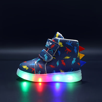 2025 New Kids' Colorful Dinosaur Glow-in-the-Dark Casual Sneakers, Cool Style, Dino Shoes for Kids, 's Sneakers, Everyday Kids Shoes, Playful Footwear, Fun Cartoon Design, Comfortable Fit, Durable Kids Shoes, Round Toe Shoes,