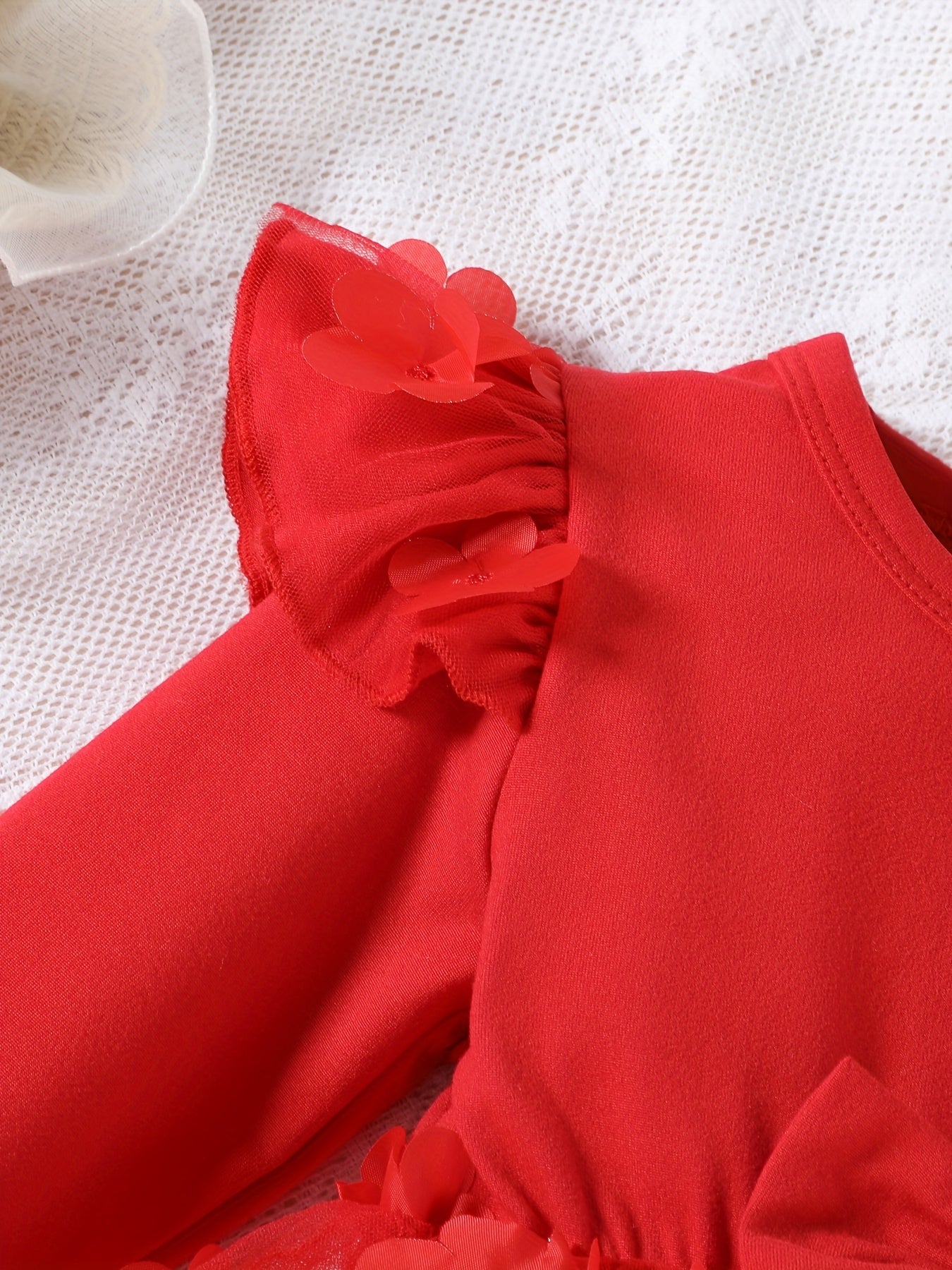 2-Pack Girls' Christmas/Halloween Casual Fashion Dress, Round Neck Bow Tie Patchwork 3D Flower Mesh Long Sleeve + Two-Piece Set with Butterfly Headband - Stretchy Machine Washable Fabric for Newborn Party Gatherings and Outdo