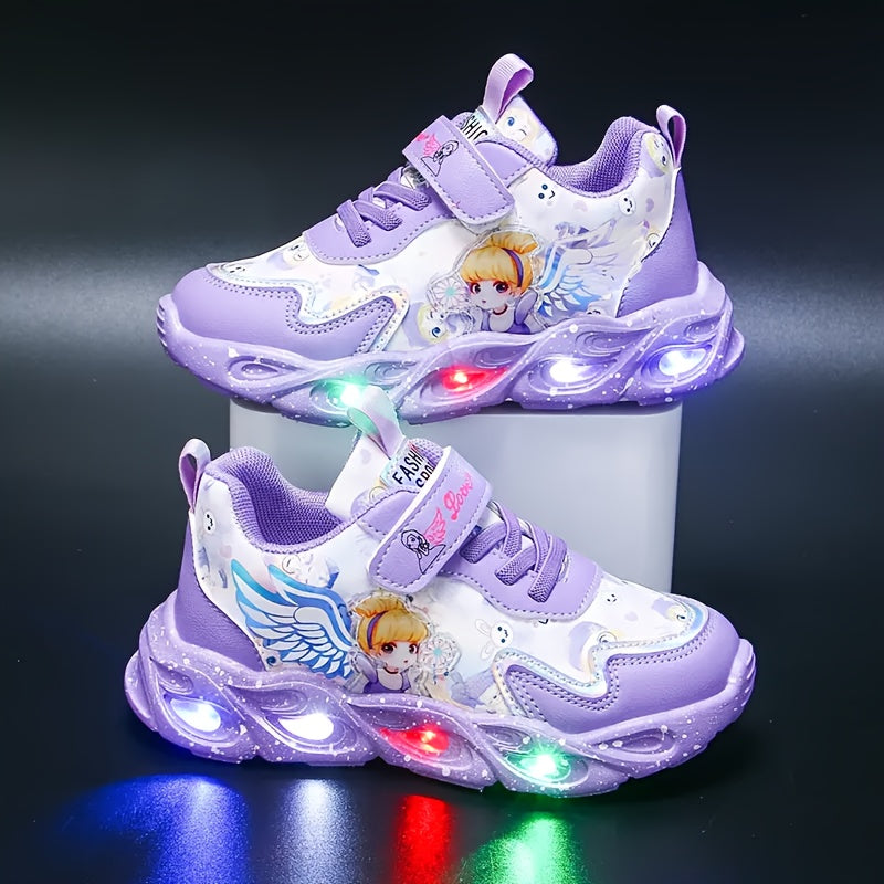 Girls' Halloween Dream Angel Wings Glowing Sneakers, Cartoon Princess Style Mesh Casual Shoes, Lightweight Soft Material Comfortable Fit Campus Running Shoes, New Summer Autumn All-Season Wear
