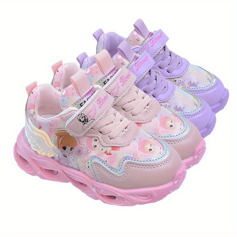 & LED Light-Up Sneakers with Glow-in-the-Dark Soles, Princess & Rainbow Colors, Closure Low-Top Shoes for Nighttime Play,, Parties - All-Season Magical Walking Shoes