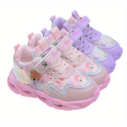 & LED Light-Up Sneakers with Glow-in-the-Dark Soles, Princess & Rainbow Colors, Closure Low-Top Shoes for Nighttime Play,, Parties - All-Season Magical Walking Shoes