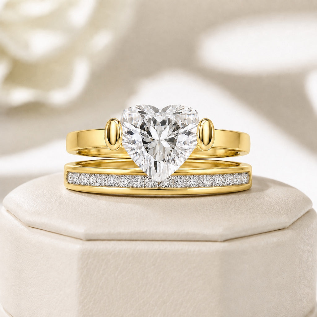 Aurelia Lumina Duo Ring Set on a cream jewellery display