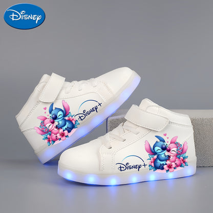 A Pair of Stylish And Cool Shoes for The Back-To-School Season Featuring Disney 2D Cartoon Prints, USB Rechargeable Glowing Shoes, Colorful Night Light Shoes, Breathable And Lightweight, Glowing White Shoes Suitable for Outdo