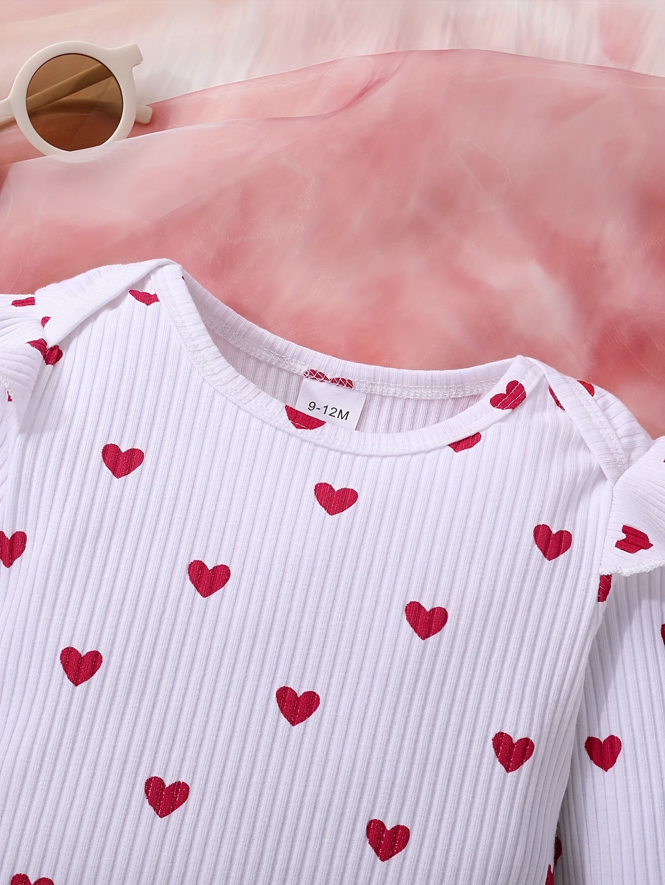 Girls' Love Print Ruffle Sleeve Top Double Skirt Overalls with Bow Headband Three-Piece Set, for Outdoor