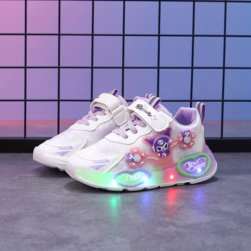 Girls' Glowing Lights Shoes with -Free Heel Strap - Sparkling Princess Sneakers, Cute Bear & Pink Bow Design, Low-Top Lace-Like Closure (No Laces), PU/PVC/ Sole for 1-6 Years - All-Season Running & Party Shoes, Cheer Shoes, C