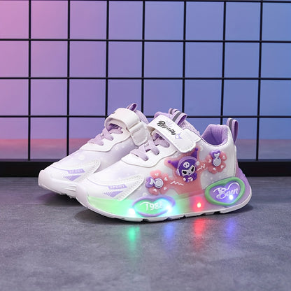 Girls' Glowing Lights Shoes with -Free Heel Strap - Sparkling Princess Sneakers, Cute Bear & Pink Bow Design, Low-Top Lace-Like Closure (No Laces), PU/PVC/ Sole for 1-6 Years - All-Season Running & Party Shoes, Cheer Shoes, C