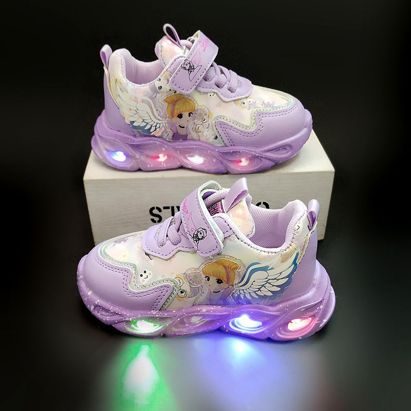 & LED Light-Up Sneakers with Glow-in-the-Dark Soles, Princess & Rainbow Colors, Closure Low-Top Shoes for Nighttime Play,, Parties - All-Season Magical Walking Shoes
