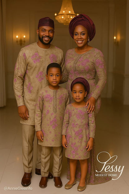 Blossom Gold | Champagne & Lilac Family Outfit Set | Made - to - Order | Tessy Modest Home - Tessy Modest Home