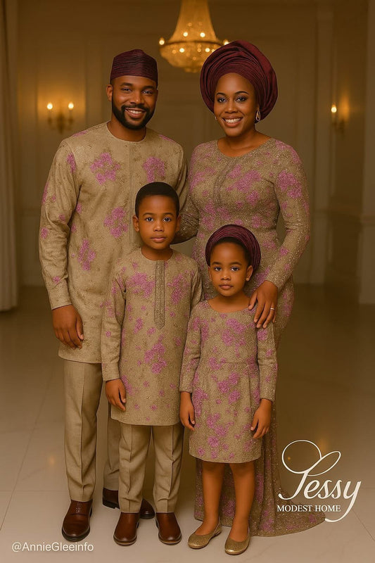 Blossom Gold | Champagne & Lilac Family Outfit Set | Made - to - Order | Tessy Modest Home - Tessy Modest Home