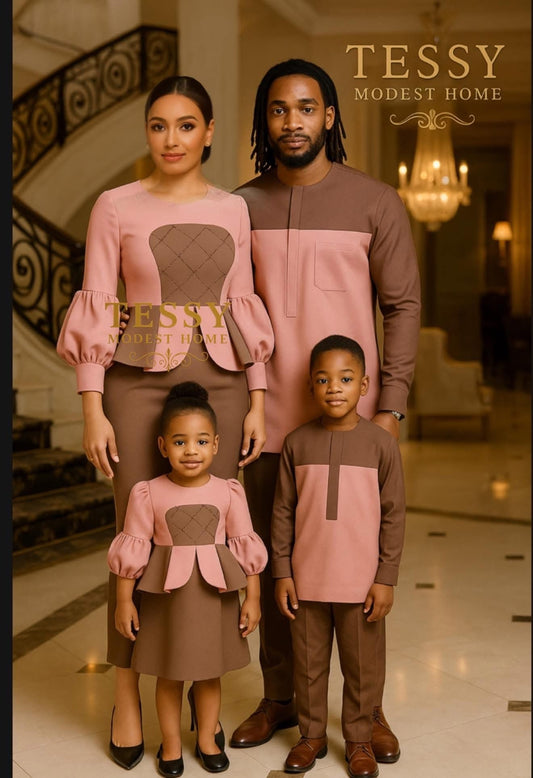 Blush Charm | Pink & Mocha Family Wear Set | Made - to - Order | Tessy Modest Home - Tessy Modest Home