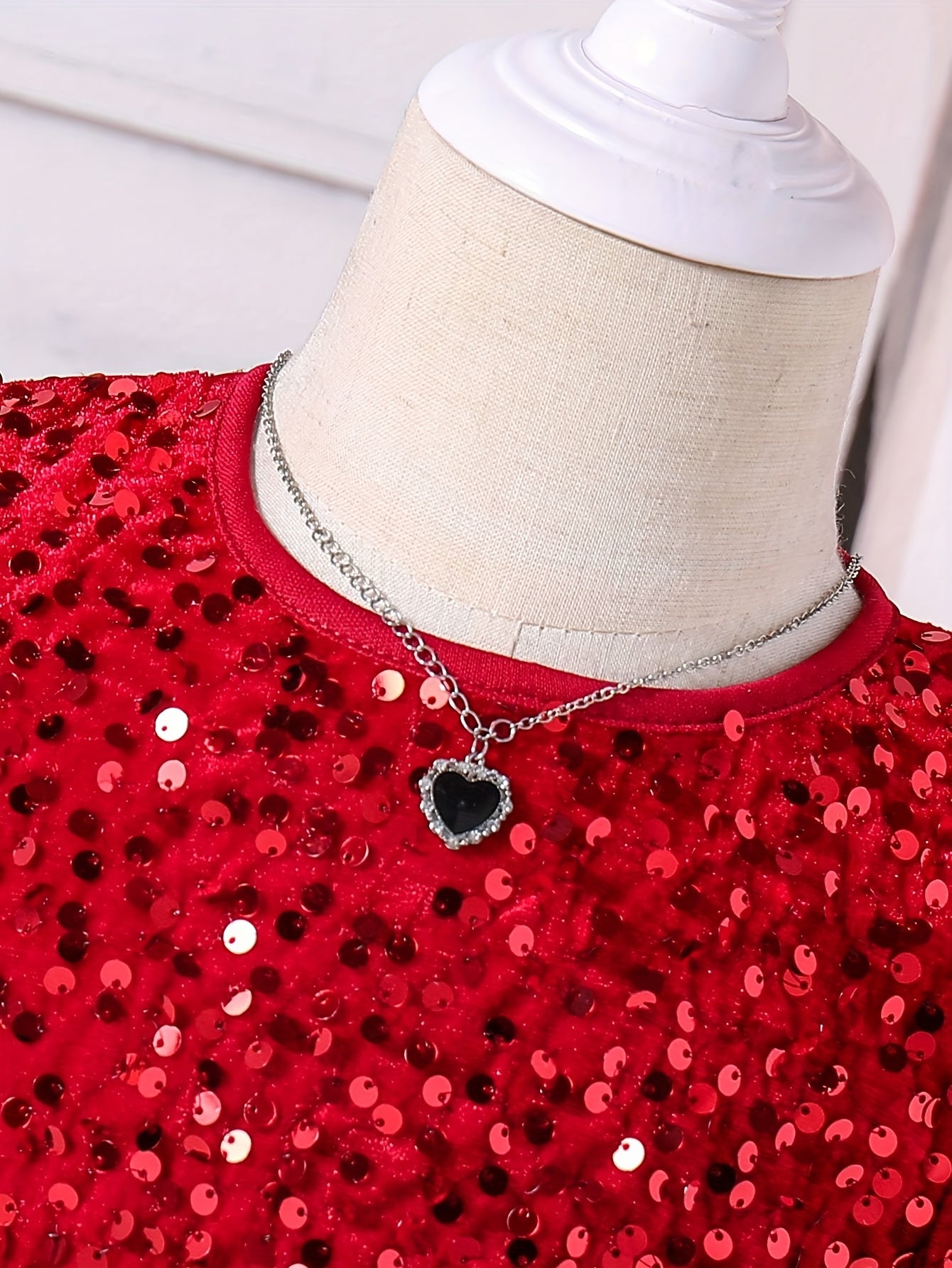 Girls' Elegant Long Sleeve Sequin & Mesh Princess Dress with Bow Detail - Emerald Green A-Line Short Dress, Machine Washable for Spring/Fall Formal Events