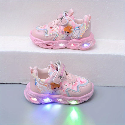 & LED Light-Up Sneakers with Glow-in-the-Dark Soles, Princess & Rainbow Colors, Closure Low-Top Shoes for Nighttime Play,, Parties - All-Season Magical Walking Shoes