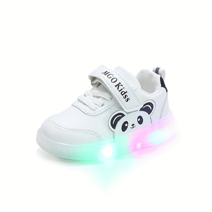 MGO Kids Spring And Autumn Girls' Casual Sports Shoes with Lights, Comfortable Flashing Running Shoes Suitable for Toddlers And Young Children, Featuring a Cute Panda Design, Suitable for Both Boys And Girls.