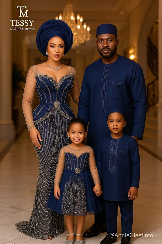 Celestial Elegance | Navy Blue Family Embellished Set | Made - to - Order | Tessy Modest Home - Tessy Modest Home
