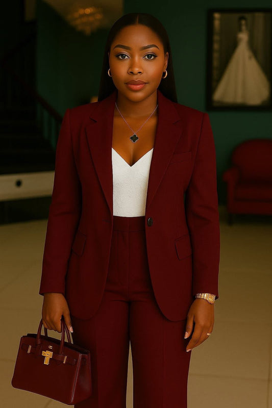 Classic Wine Executive Suit | Made to Order | Two Piece Set | Tessy Modest Home - Tessy Modest Home
