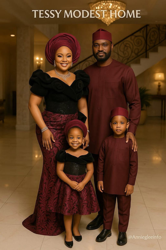 Crimson Grace | Burgundy and Black Family Formal Set | Made - to - Order | Tessy Modest Home - Tessy Modest Home