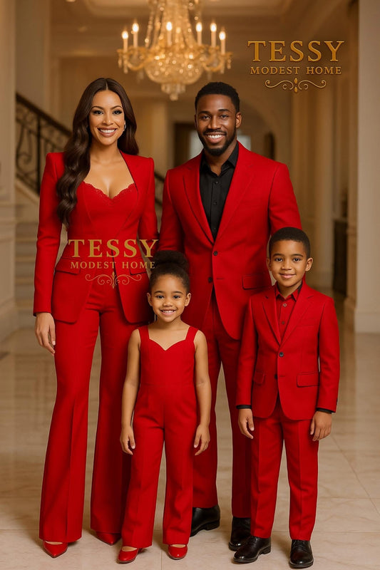Crimson Majesty | Bold Red Family Suit Set | Made - to - Order | Tessy Modest Home - Tessy Modest Home