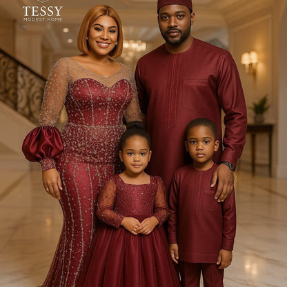 Crimson Majesty | Wine Red Family Matching Set | Made - to - Order | Tessy Modest Home - Tessy Modest Home