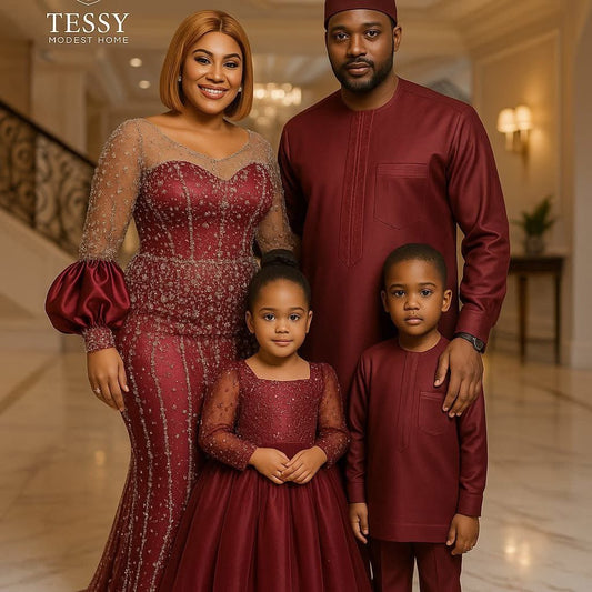 Crimson Majesty | Wine Red Family Matching Set | Made - to - Order | Tessy Modest Home - Tessy Modest Home