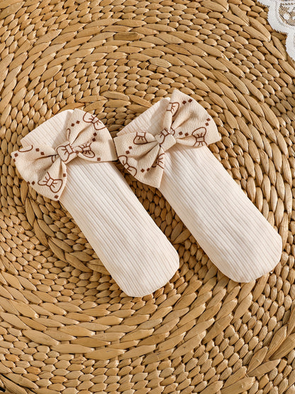 Girls' Fashion Butterfly Print Long Sleeve Dress + Bow Hair Accessory + Pair of Socks, Perfect for Outdoor