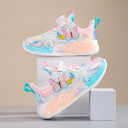 Girls' Shoes, Mesh Casual Sneakers for Students, Fashionable and Cute Adjustable Hook-and-Loop -Slip Sole School Shoes, Kids' Running Outdoor Footwear Suitable for Daily Use in All Seasons, Kids Running Shoes, Campus Footwear