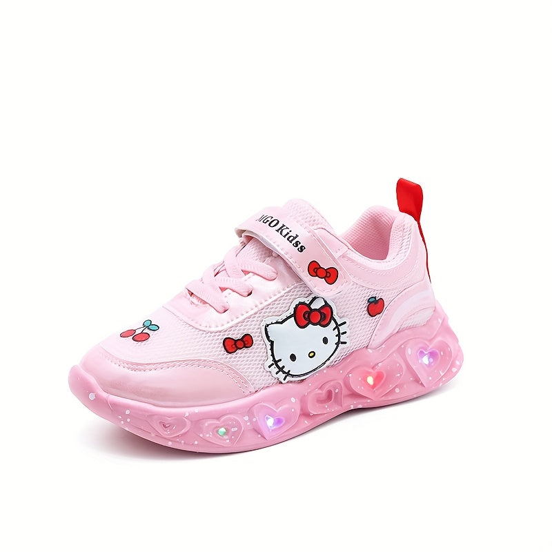 Girls' Glow-in-the-Dark Princess Sneakers with Lights - Pink & White Cartoon Design, Closure, Breathable Mesh Upper, Soft EVA Insole, Durable PVC Sole for Youngsters 1-6 Years, Spring Summer Casual Running Shoes, Shoes for Gi