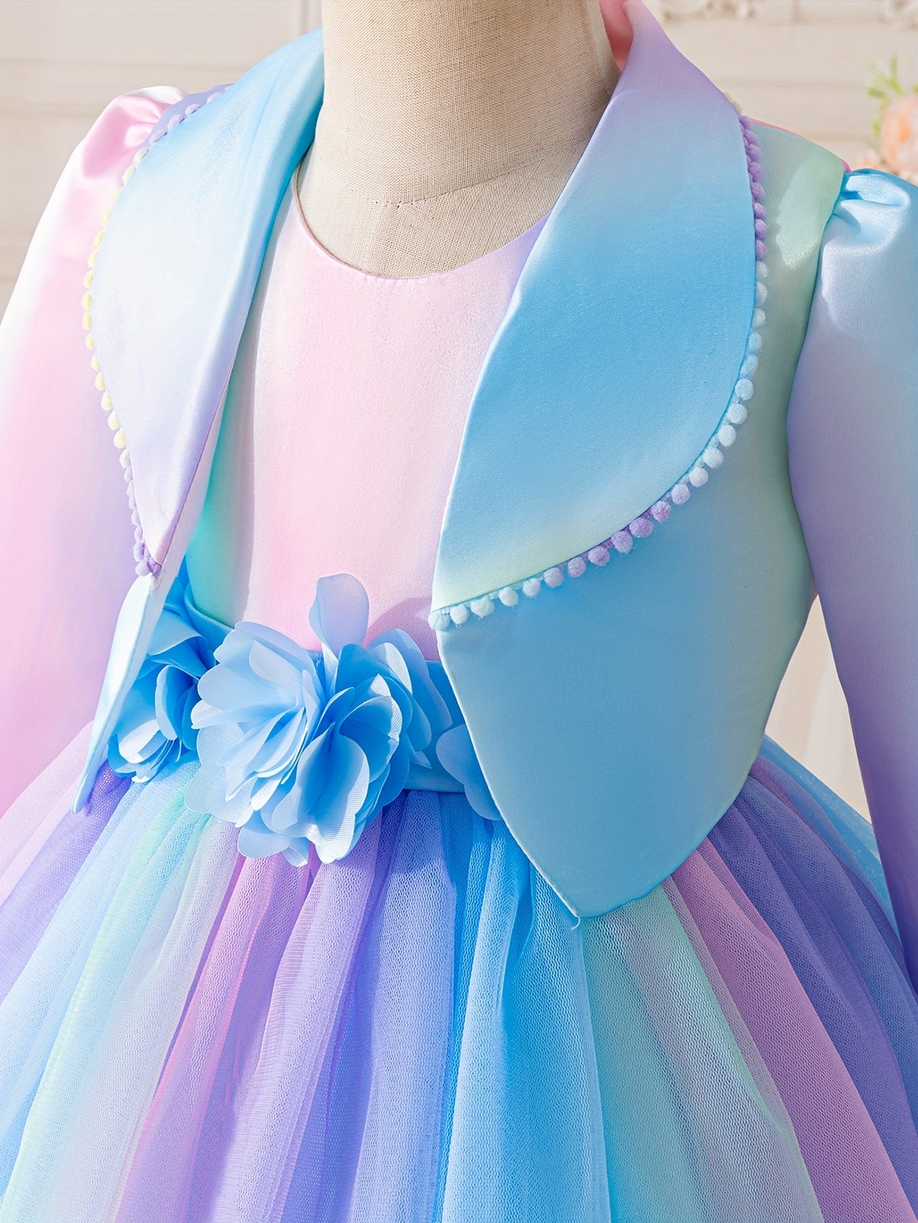 Girl's Autumn New Arrival Dress Set, Novelty Jacket for Special Occasions, Colorful Dress with Turn- Collar and Fringe, Versatile Top for Spring/Autumn, Party, Dance, Carnival, Festival, Concert, Stylish Handmade 3D Flower Ra