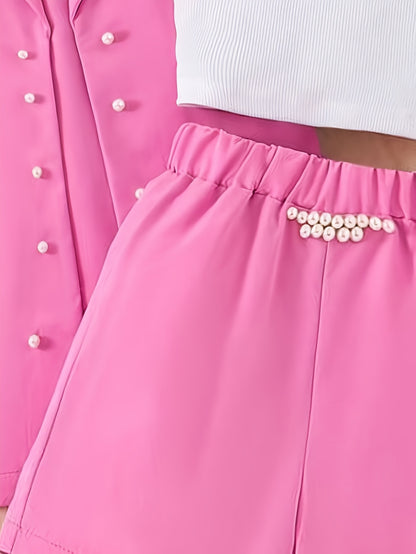 3pcs Set, Spring and Autumn Girls' Fashion Outfit with Beaded Jacket + Camisole Top + Slim Fit Straight Pants, Suitable for 8-12 Years Old Kids Girls Outdoor Wear, for Outdoor