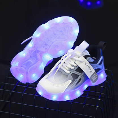 GUANGLAN LED Glow in the Dark Shoes for Kids - USB-Rechargeable Lighting, Low-Top Running Shoes with Lithium-Polymer Battery, Non-Slip TPR Sole - Glow-in-the-Dark Athletic Sneakers for Boys & Girls (Toddlers to Teens) - Ideal