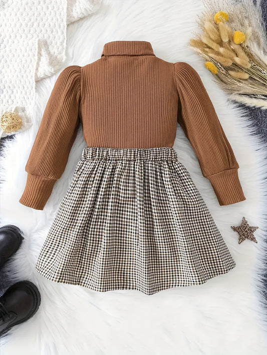 2pcs Toddler Girls Long Sleeve Knit Pullover + Houndstooth Skirt Set Kids Clothes Party Gift, for Outdoor