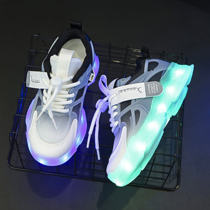 GUANGLAN LED Glow in the Dark Shoes for Kids - USB-Rechargeable Lighting, Low-Top Running Shoes with Lithium-Polymer Battery, Non-Slip TPR Sole - Glow-in-the-Dark Athletic Sneakers for Boys & Girls (Toddlers to Teens) - Ideal