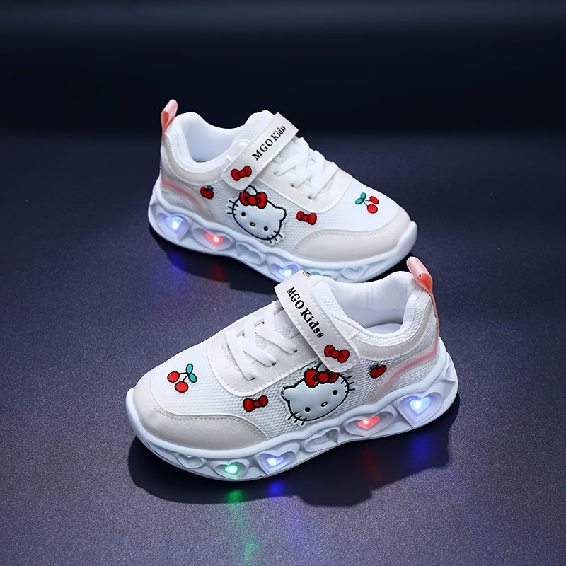 Girls' Glow-in-the-Dark Princess Sneakers with Lights - Pink & White Cartoon Design, Closure, Breathable Mesh Upper, Soft EVA Insole, Durable PVC Sole for Youngsters 1-6 Years, Spring Summer Casual Running Shoes, Shoes for Gi